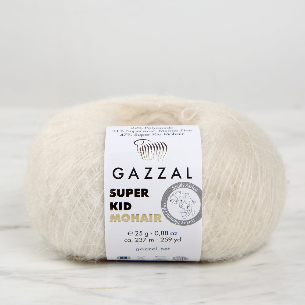 Gazzal Super Kid Mohair Krem 25 Gr El Örgü İpi - 64437